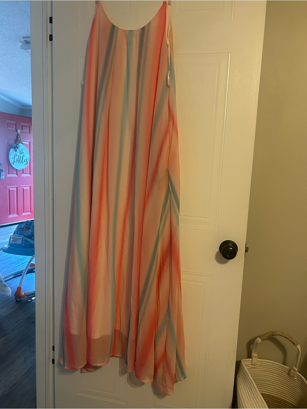 Pink Lily Striped Maxi dress in Coral, Blue & Cream